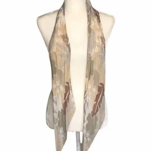 Liz Claiborne Leaf Scarf Long Rectangle Neutral - Picture 3 of 6